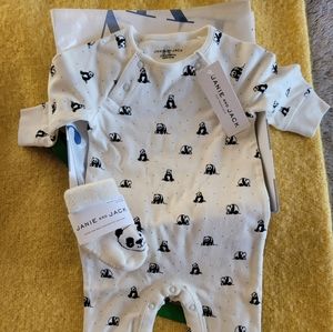 New Janie and jack baby panda one piece and matching socks